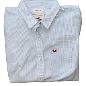 Womens Hollister 1922 Striped Long Sleeve Button Down Shirt Logo Pocket Small
